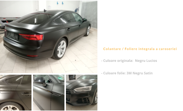 Audi A5 Sportback   Colantare / Foliere integrala a caroseriei - Culoare originala:  Negru Lucios  - Culoare folie: 3M Negru Satin